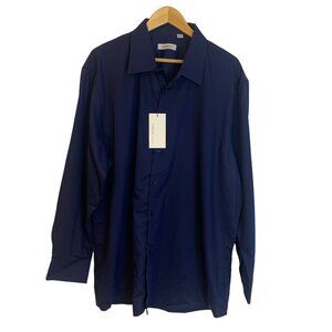 FAHIZO Men's Dress Shirt Long Sleeve Stretch Button Up Navy Blue Shirt NWT Size